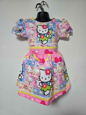 Hello Kitty Pink Multicolor Printed Girls Dress